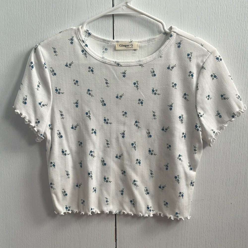 Cropped White Floral Top